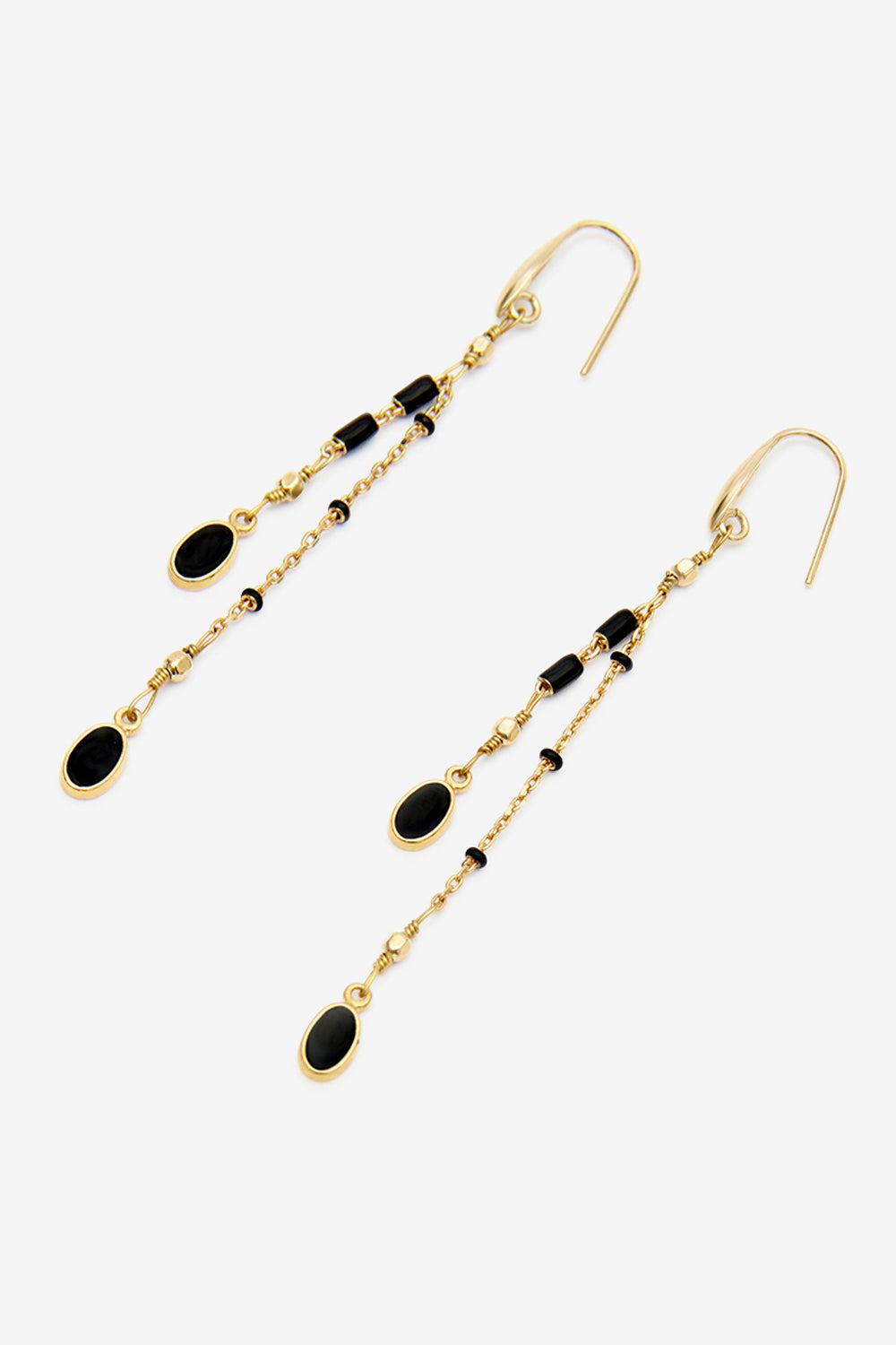 Gold-finish brass pendant earrings - Black - Woman - 4
