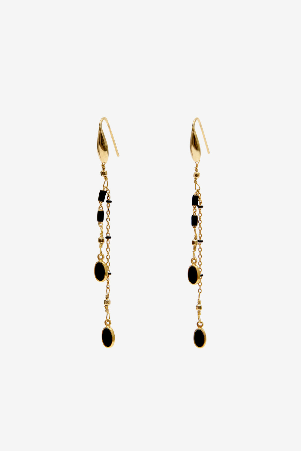 Gold-finish brass pendant earrings - Black - Woman - 1