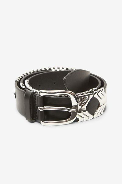 Tehora 송아지 가죽 벨트 - Black and silver - Woman - 3