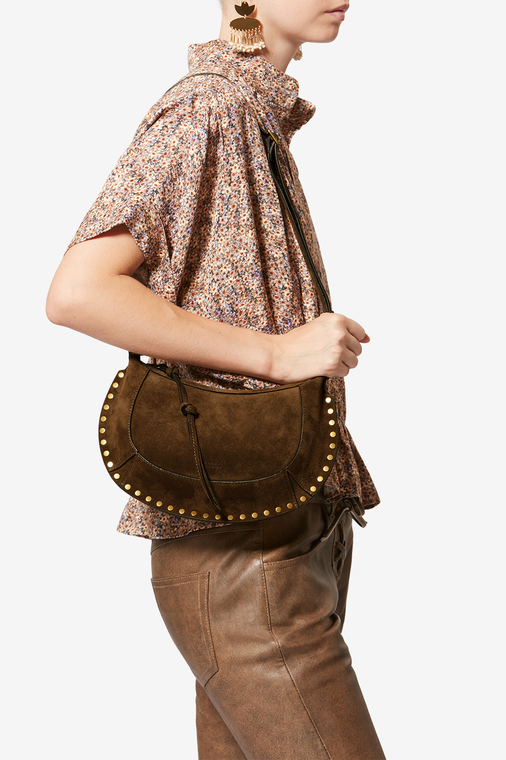 Oskan moon suede calfskin baguette handbag - Bronze - Woman - 2