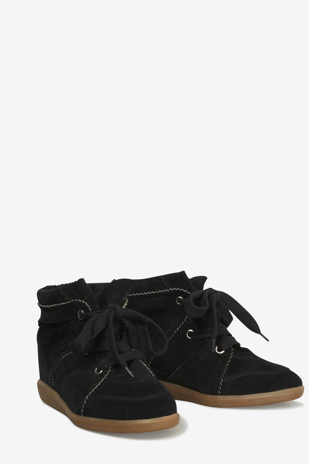 Bobby suede calfskin leather wedge sneakers - Black - Woman - 3