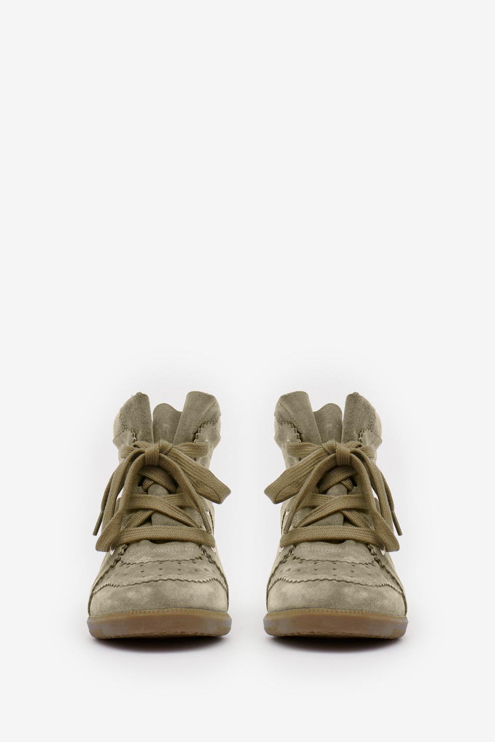 Sneakers bobby con zeppa in pelle di vitello scamosciata - Taupe - Woman - 4