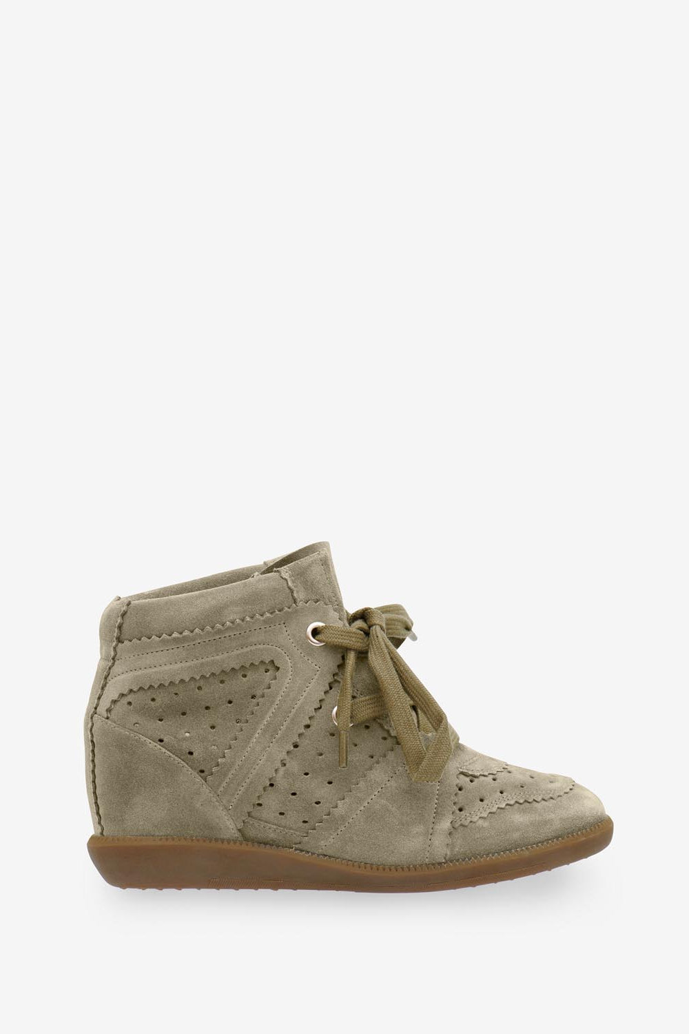 Sneakers bobby con zeppa in pelle di vitello scamosciata - Taupe - Woman - 1