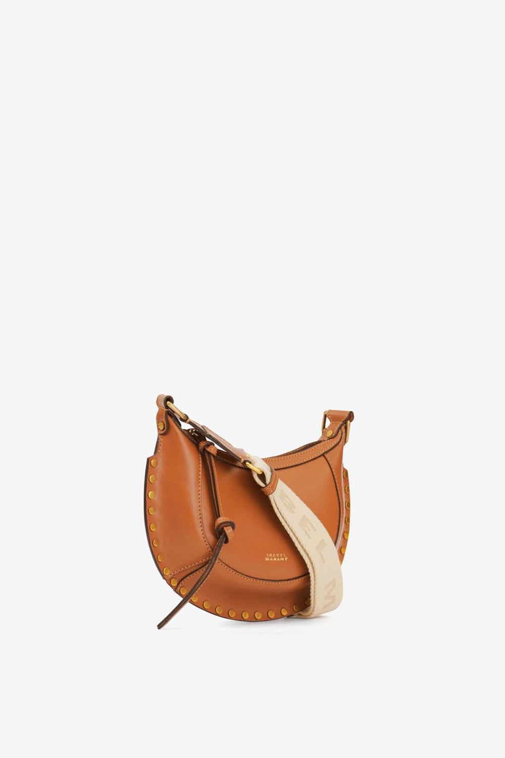 Mini moon leather shoulder baguette bag - Cognac - Woman - 7
