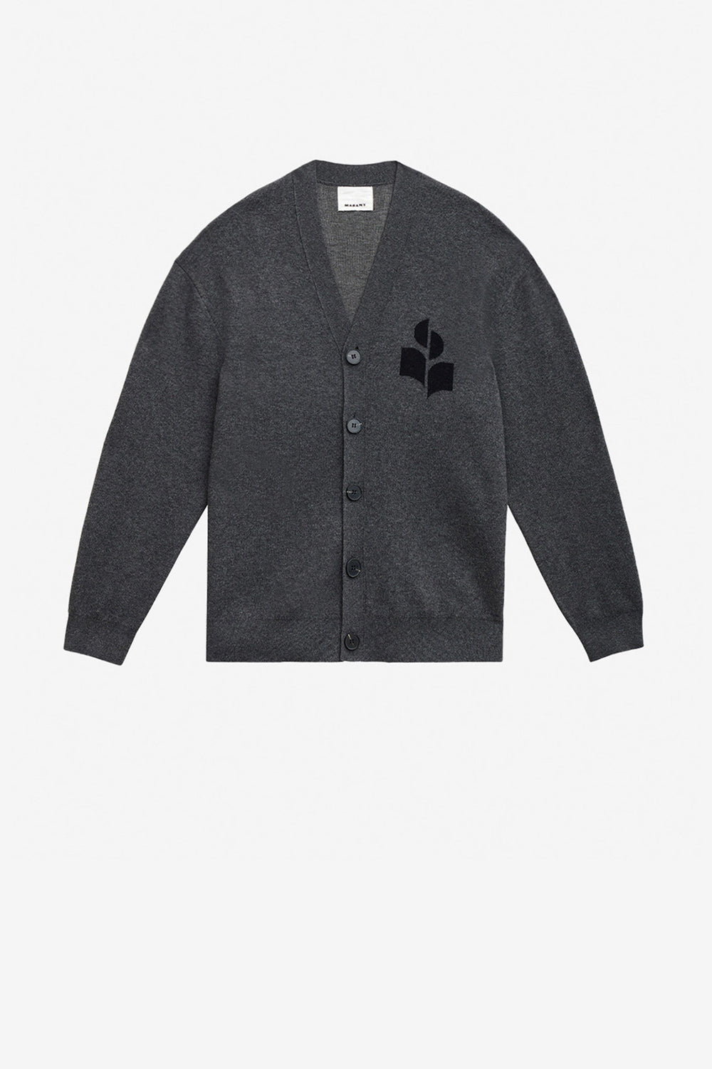 Curtis wool and cotton cardigan with logo - Anthracite - Man - 1