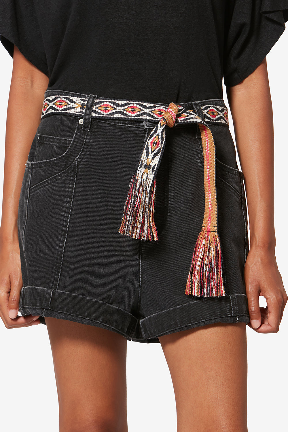 Gewebter gürtel etki mit grafischem jacquardmuster - Black and gold - Woman - 4