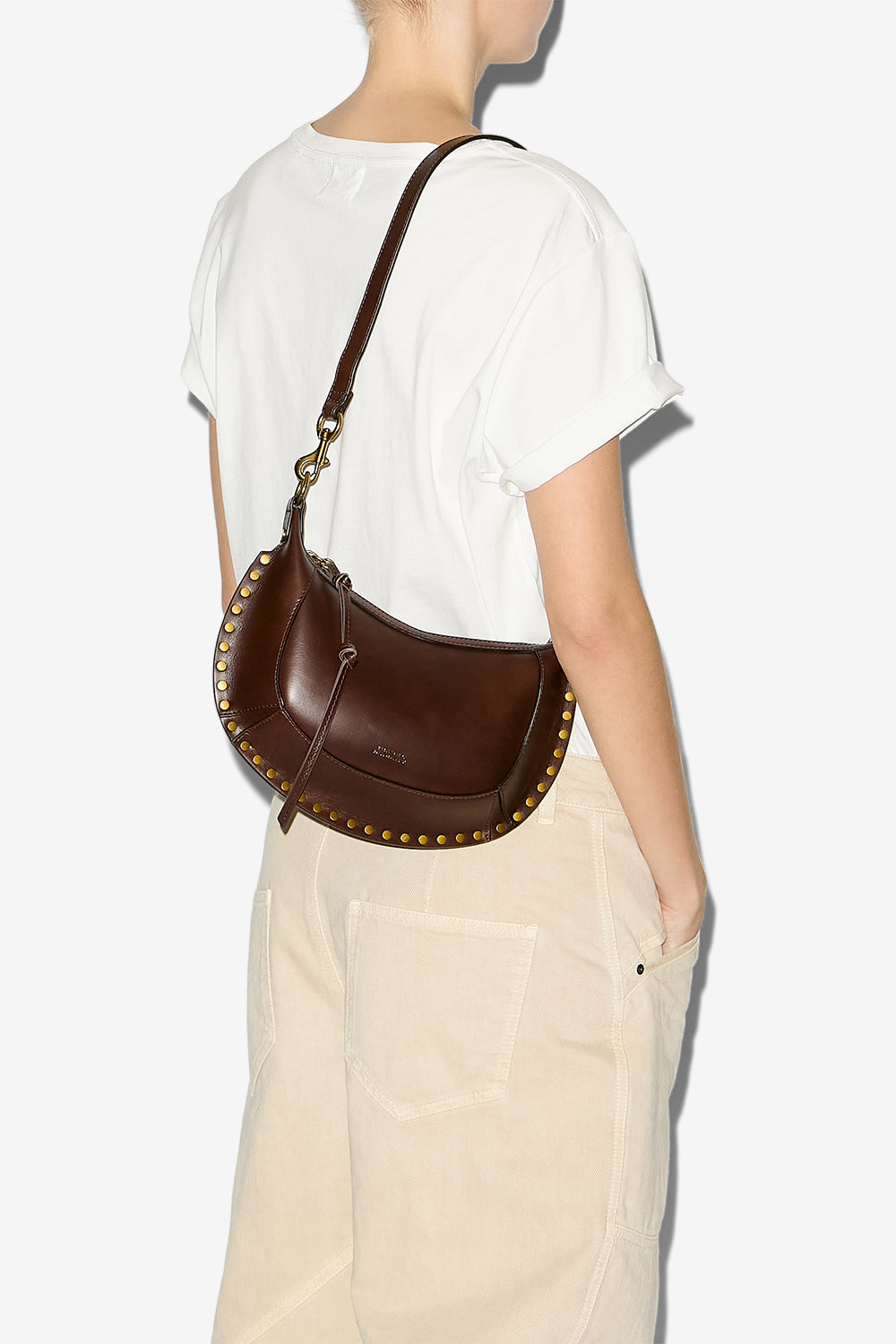 Oskan moon calfskin leather shoulder bag - Chocolate - Woman - 2