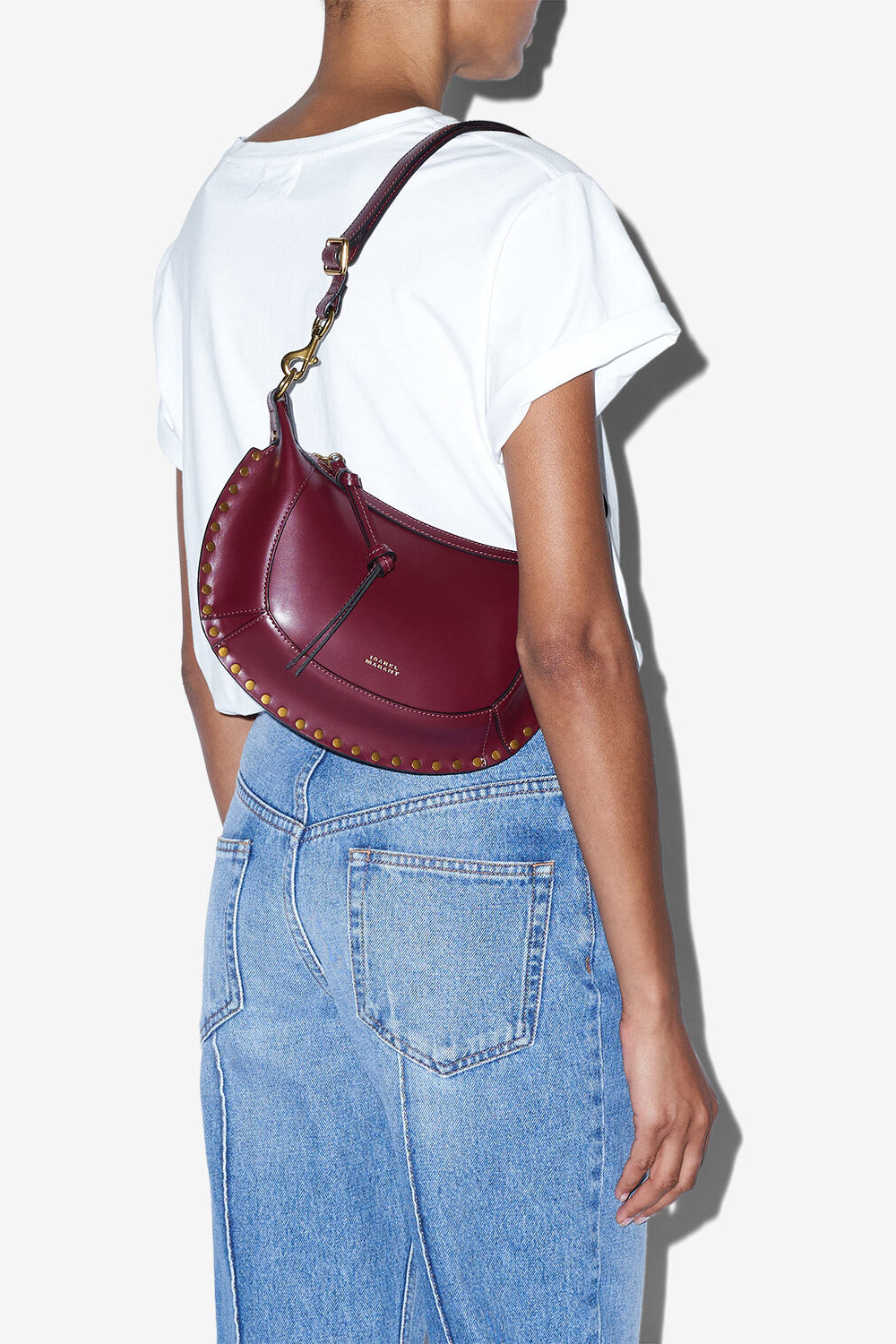 Oskan moon shoulder bag in soft leather - Burgundy - Woman - 2