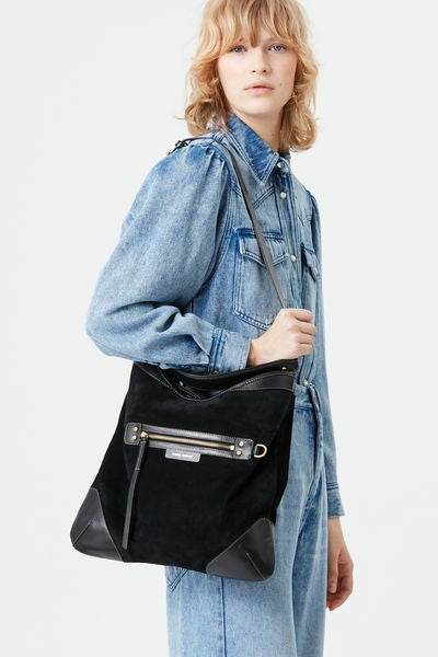 Botsy day shoulder bag in suede leather - Black - Woman - 2