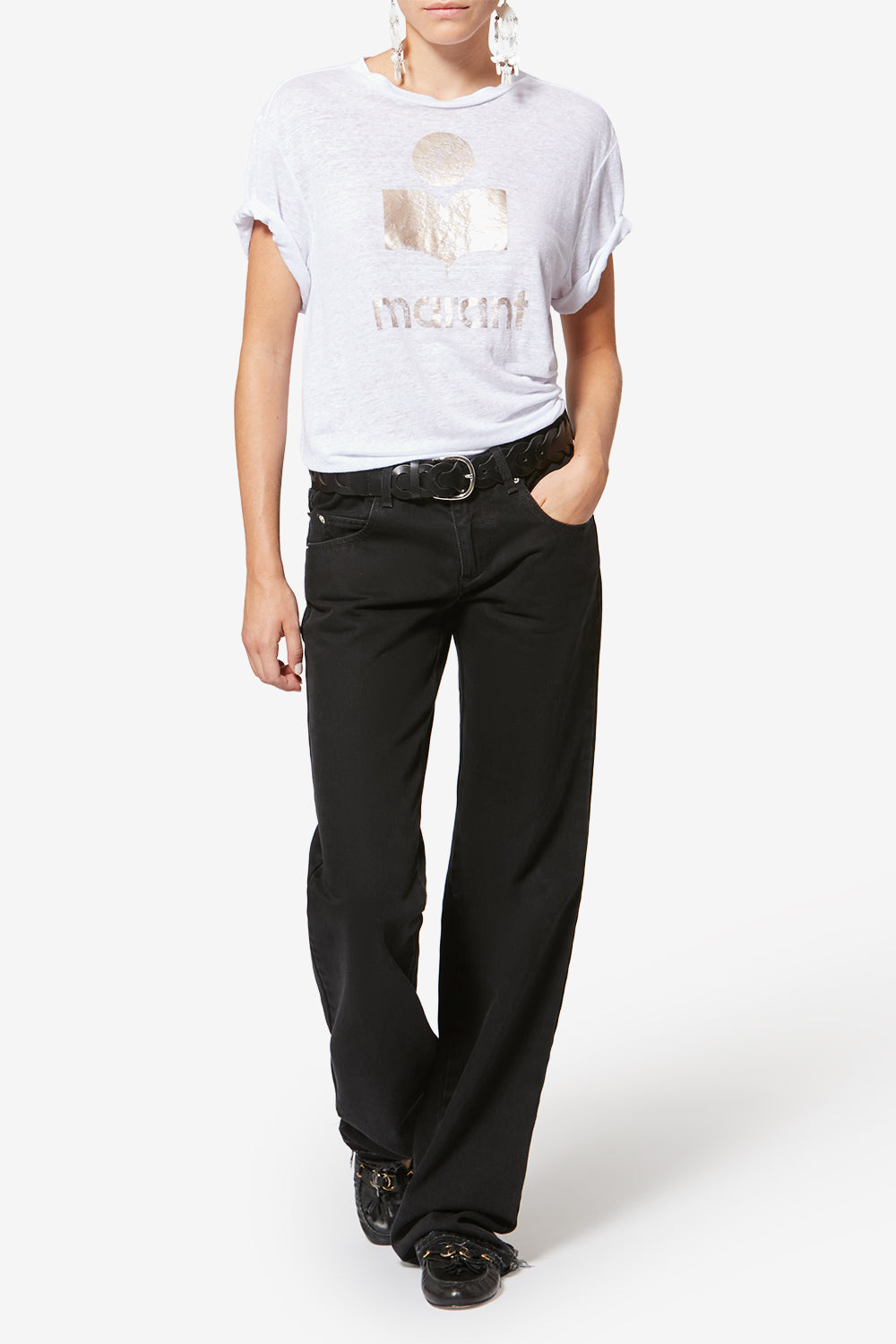 Zewel 無地リネン ロゴ tシャツ - White-light gold - Woman - 2