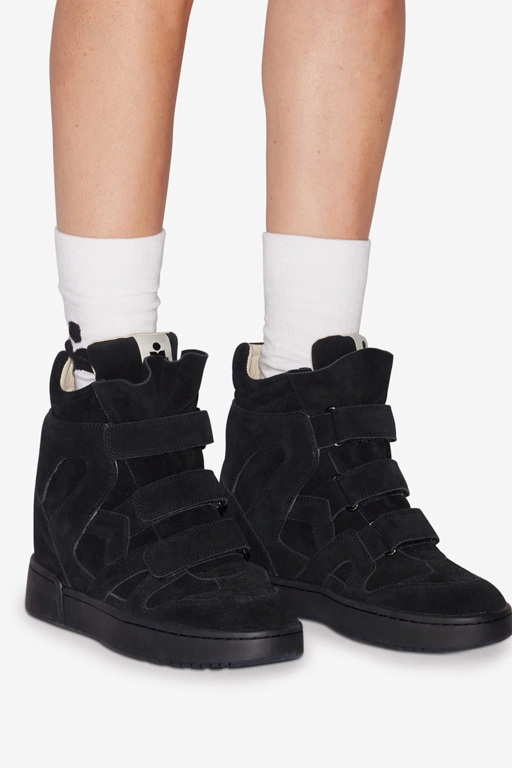 High-top leather wedge sneakers - Black - Woman - 5