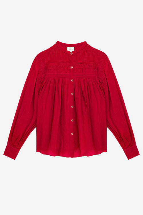 Blusa plalia in voile di cotone arricciato - Rosso - Woman