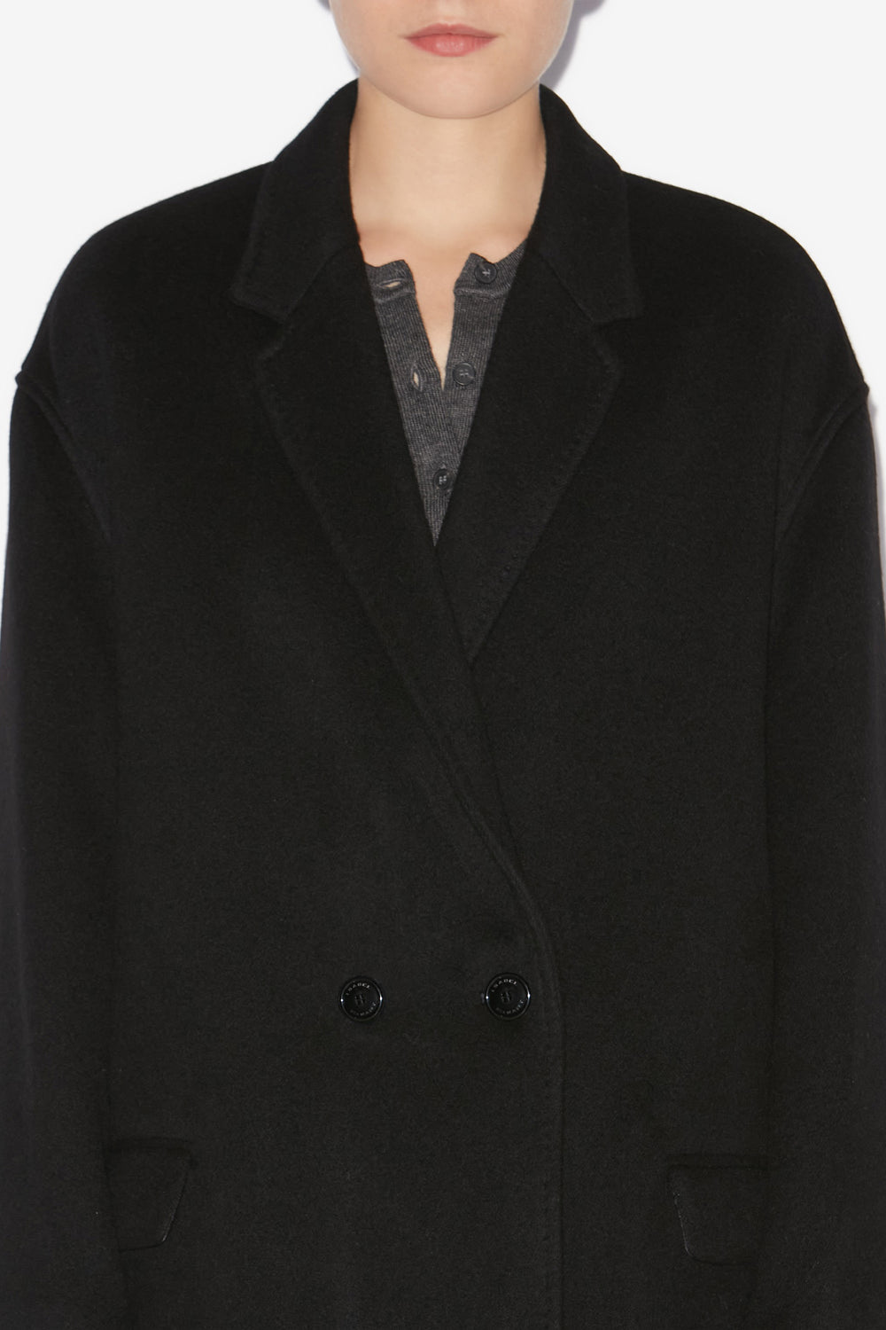 Efegozi coat in plain-colored cashmere and wool - Black - Woman - 3