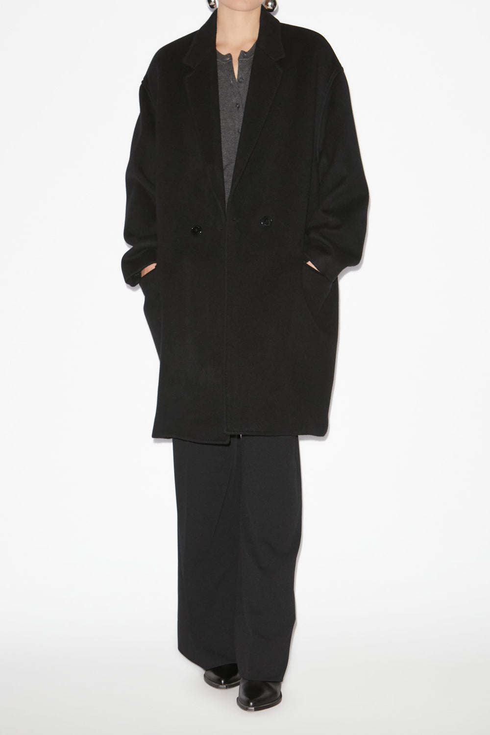 Efegozi coat in plain-colored cashmere and wool - Black - Woman - 2