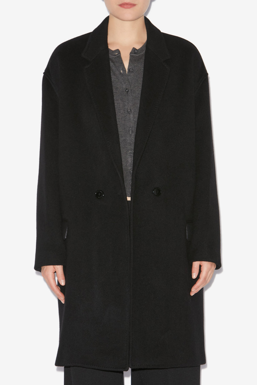 Efegozi coat in plain-colored cashmere and wool - Black - Woman - 4