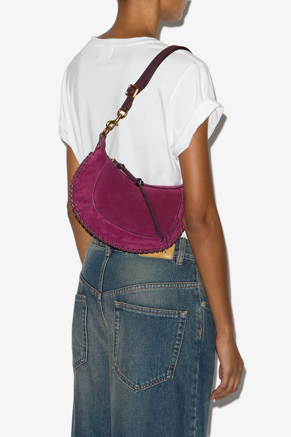 Oskan moon suede calfskin leather shoulder bag - Plum - Woman - 2