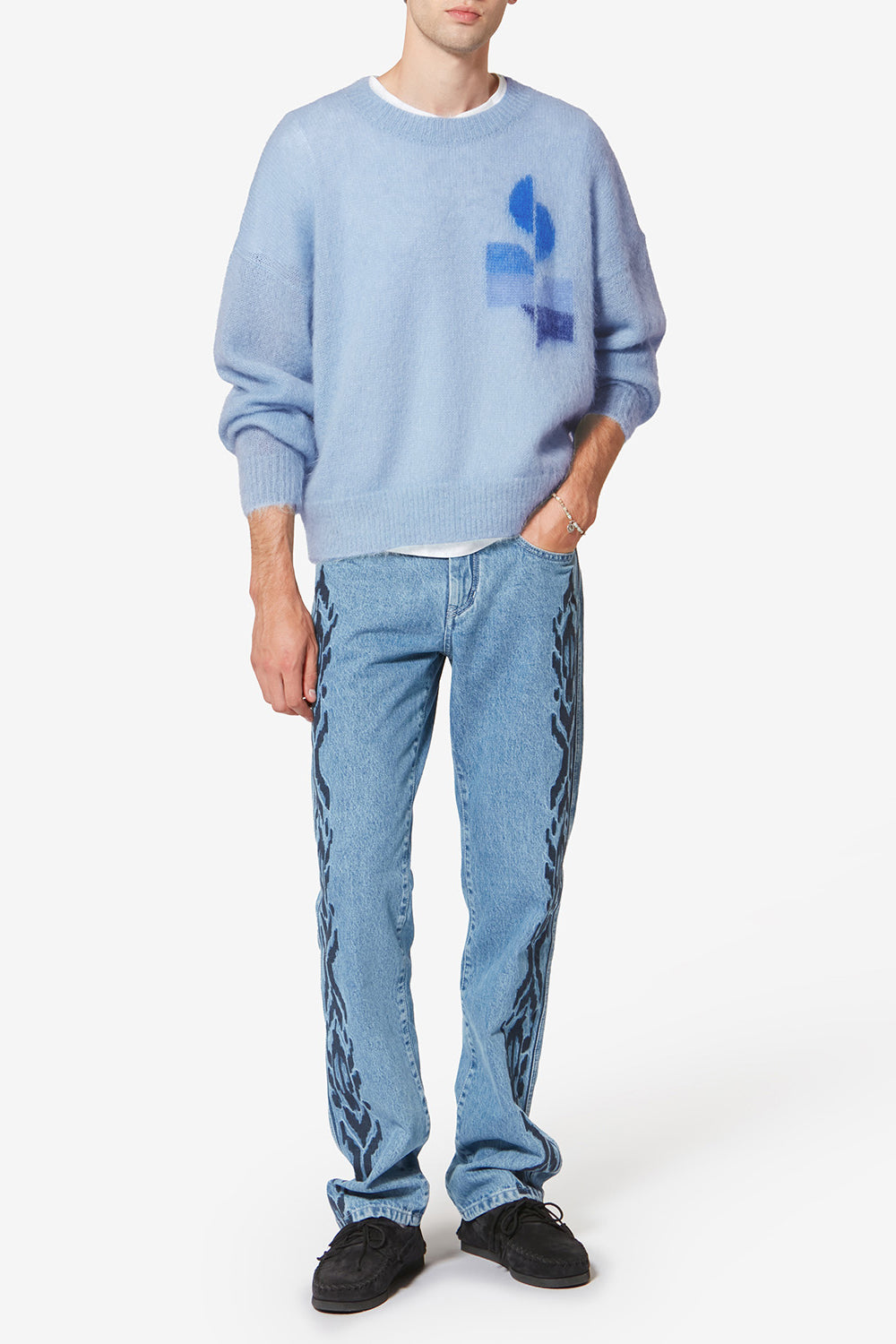 Pull en mohair bicolore drany avec logo - Bleu clair - Man - 2