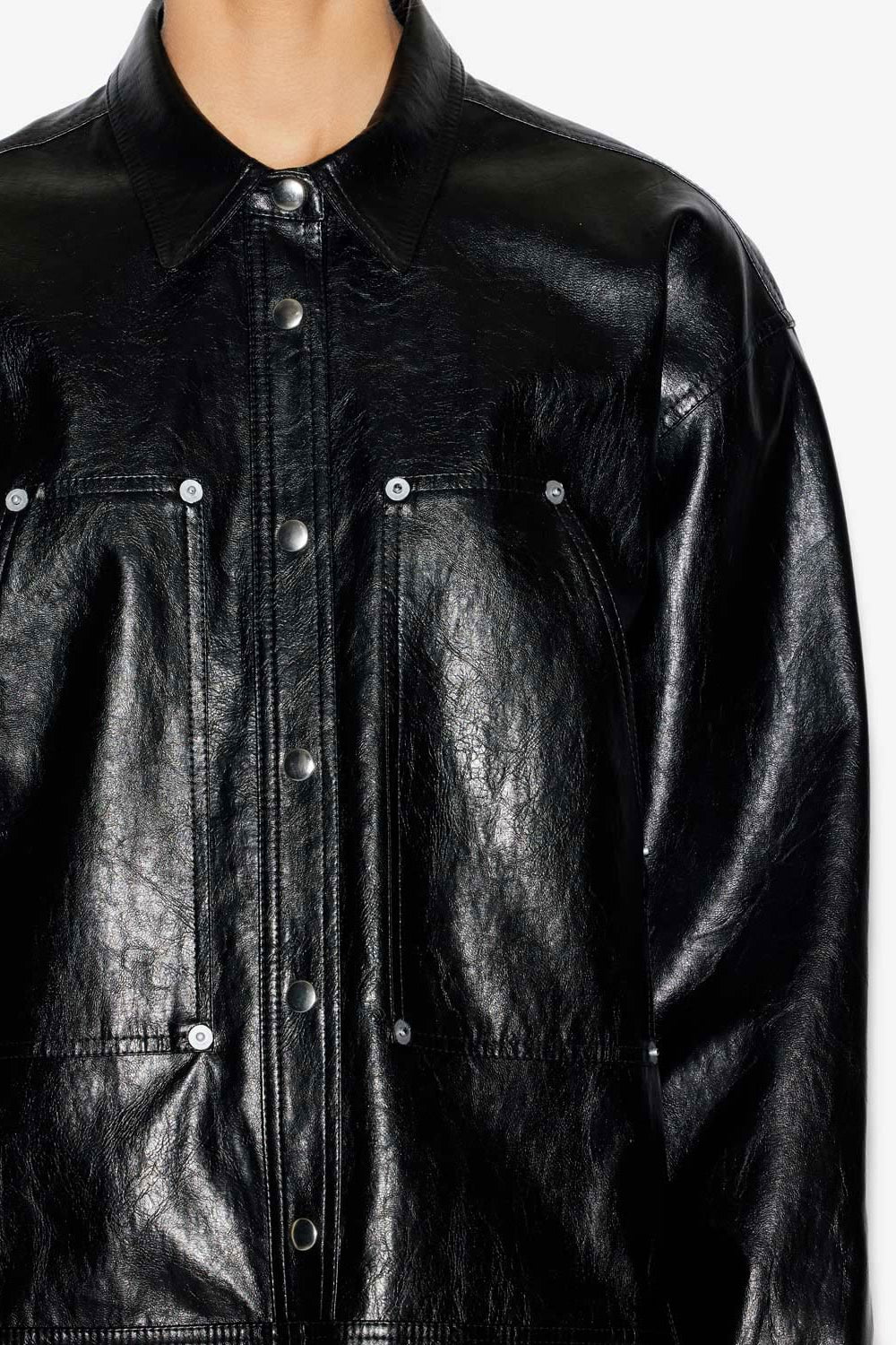 아얄리(ayali) 가죽 질감 미니 셔츠 드레스 - 검은색 - Woman - 3