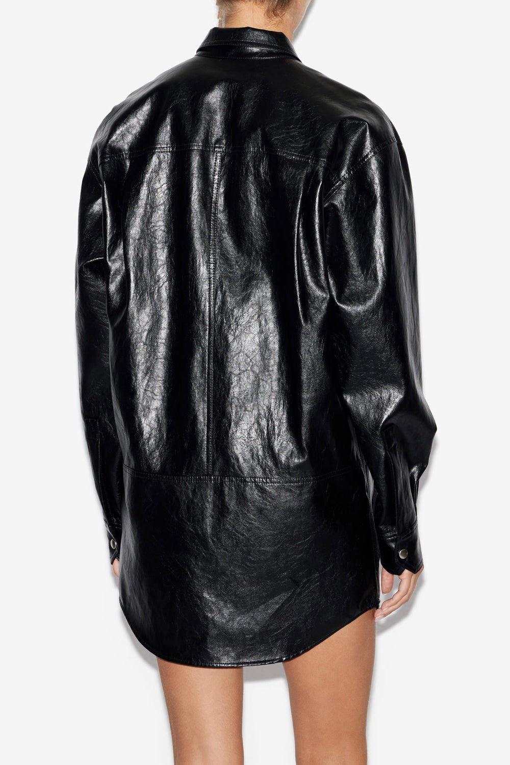 아얄리(ayali) 가죽 질감 미니 셔츠 드레스 - 검은색 - Woman - 5