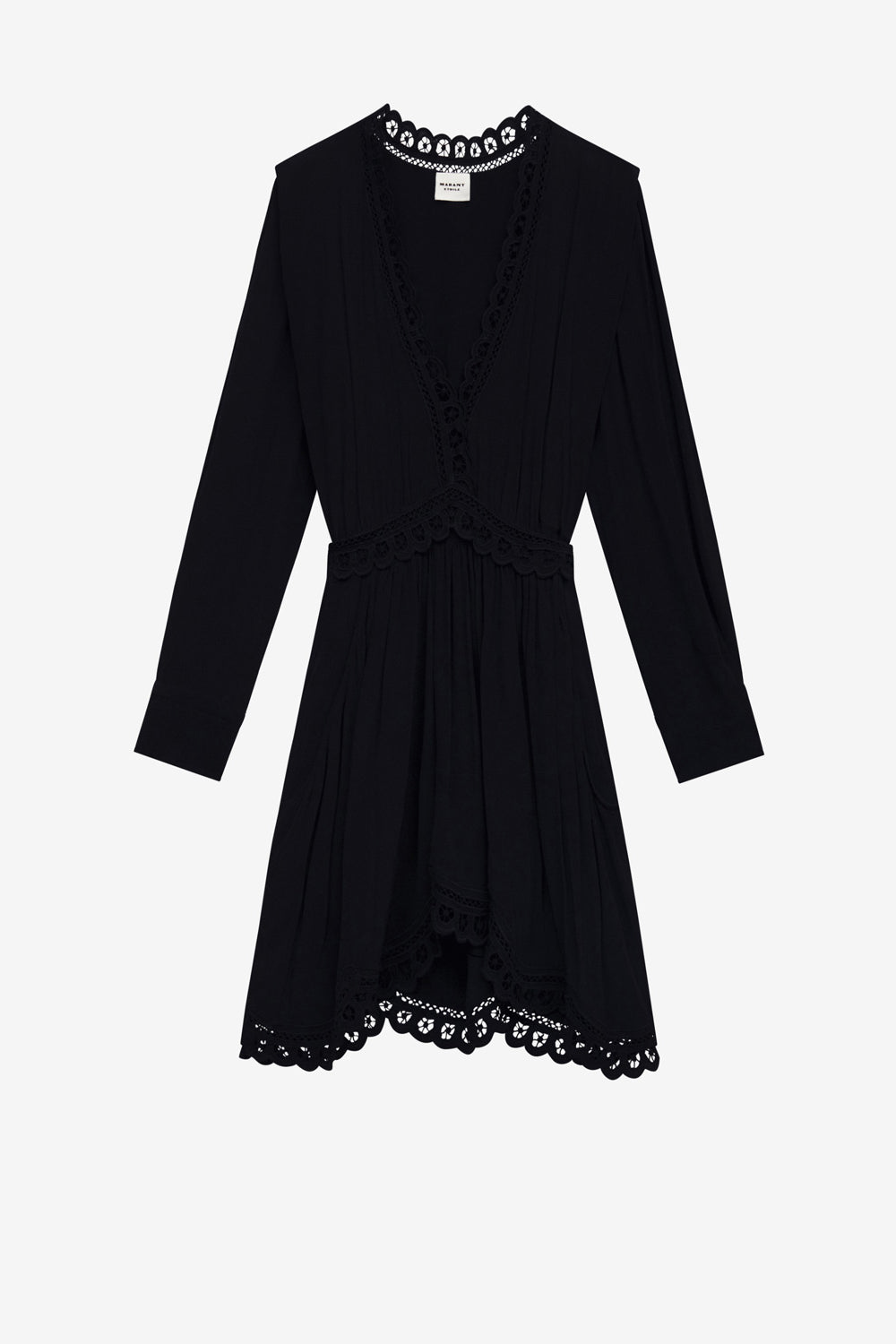 펠리(felie) 플레인 크레이프 잉글리쉬 자수 미니 드레스 - 검은색 - Woman - 1