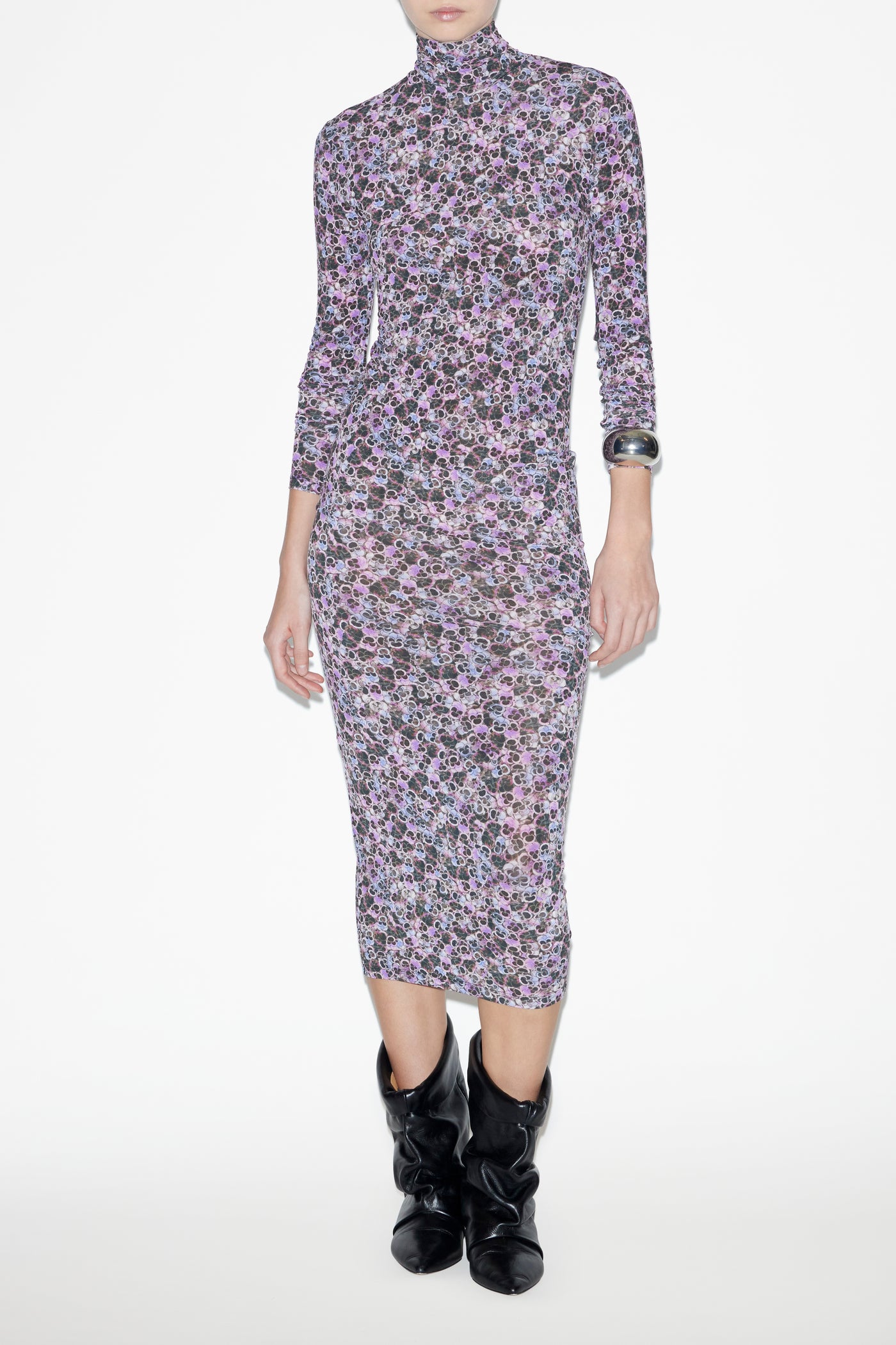 바네사(vanessa) 저지 프린트 터틀넥 드레스 - 보라 - Woman - 2