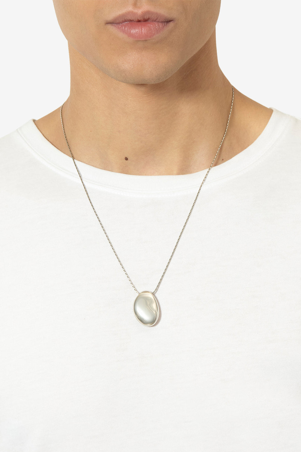 Shiny day man brass stone chain necklace - Silver - Man - 1