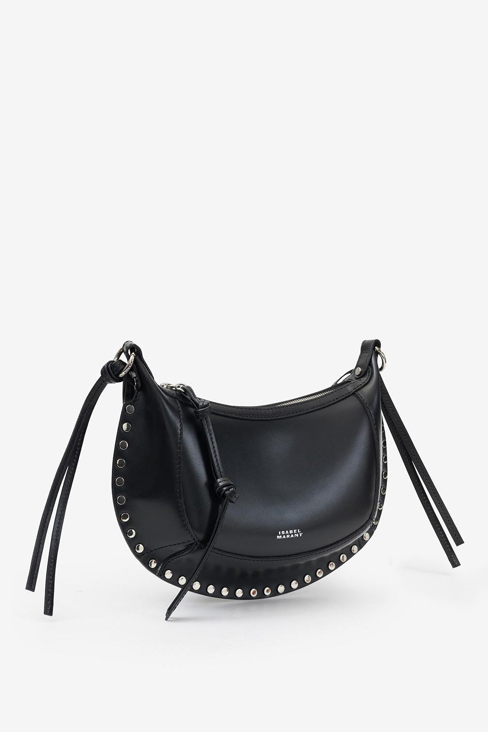 Oskan moon shoulder bag in leather - Black and silver - Woman - 5