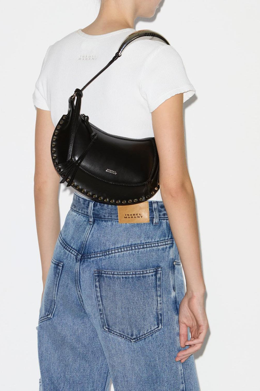 Oskan moon shoulder bag in leather - Black and silver - Woman - 2