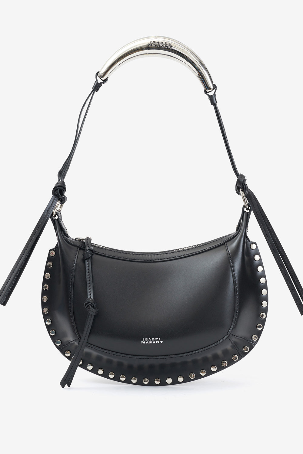 Oskan moon shoulder bag in leather - Black and silver - Woman - 6