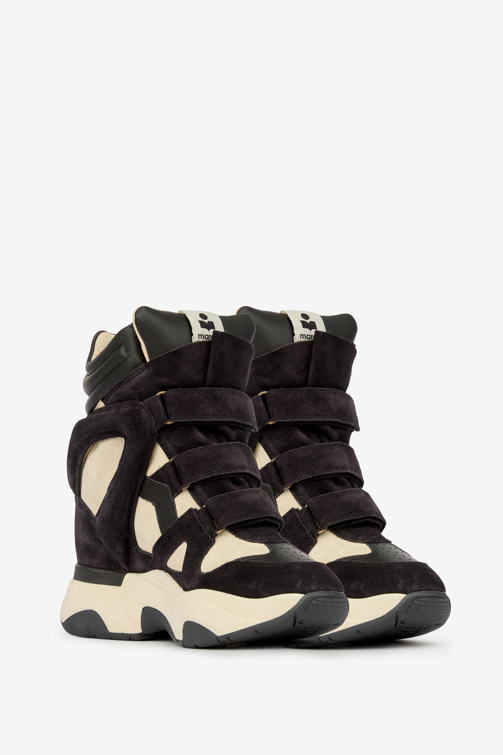 Balskee high-top wedge sneakers in suede calfskin leather - Black-chalk - Woman - 3