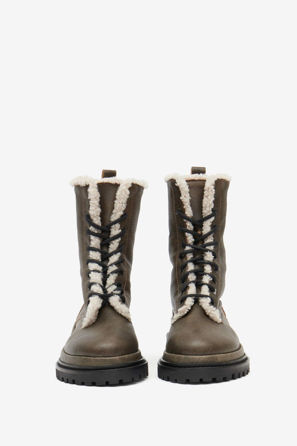 Ghiso ファー付きレザー ブーツ - Vintage brown - Woman - 4