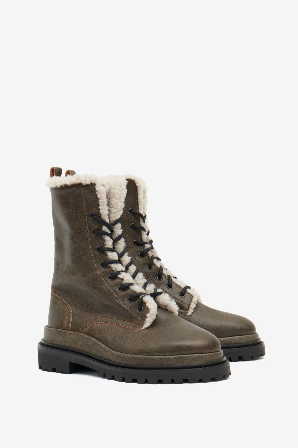 Ghiso ファー付きレザー ブーツ - Vintage brown - Woman - 3