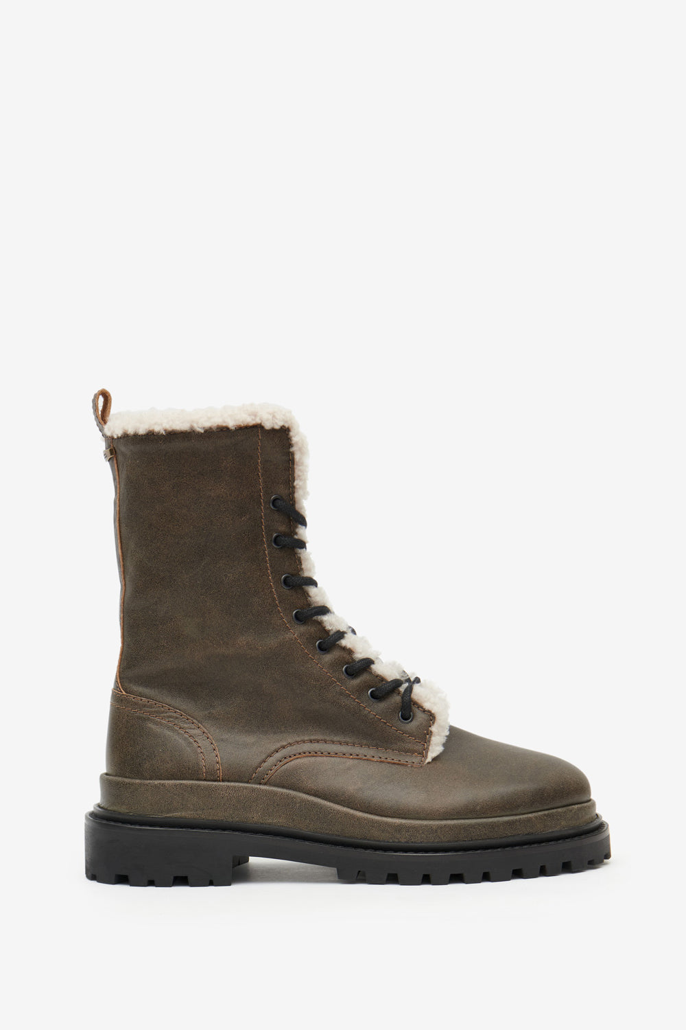 Ghiso ファー付きレザー ブーツ - Vintage brown - Woman - 1