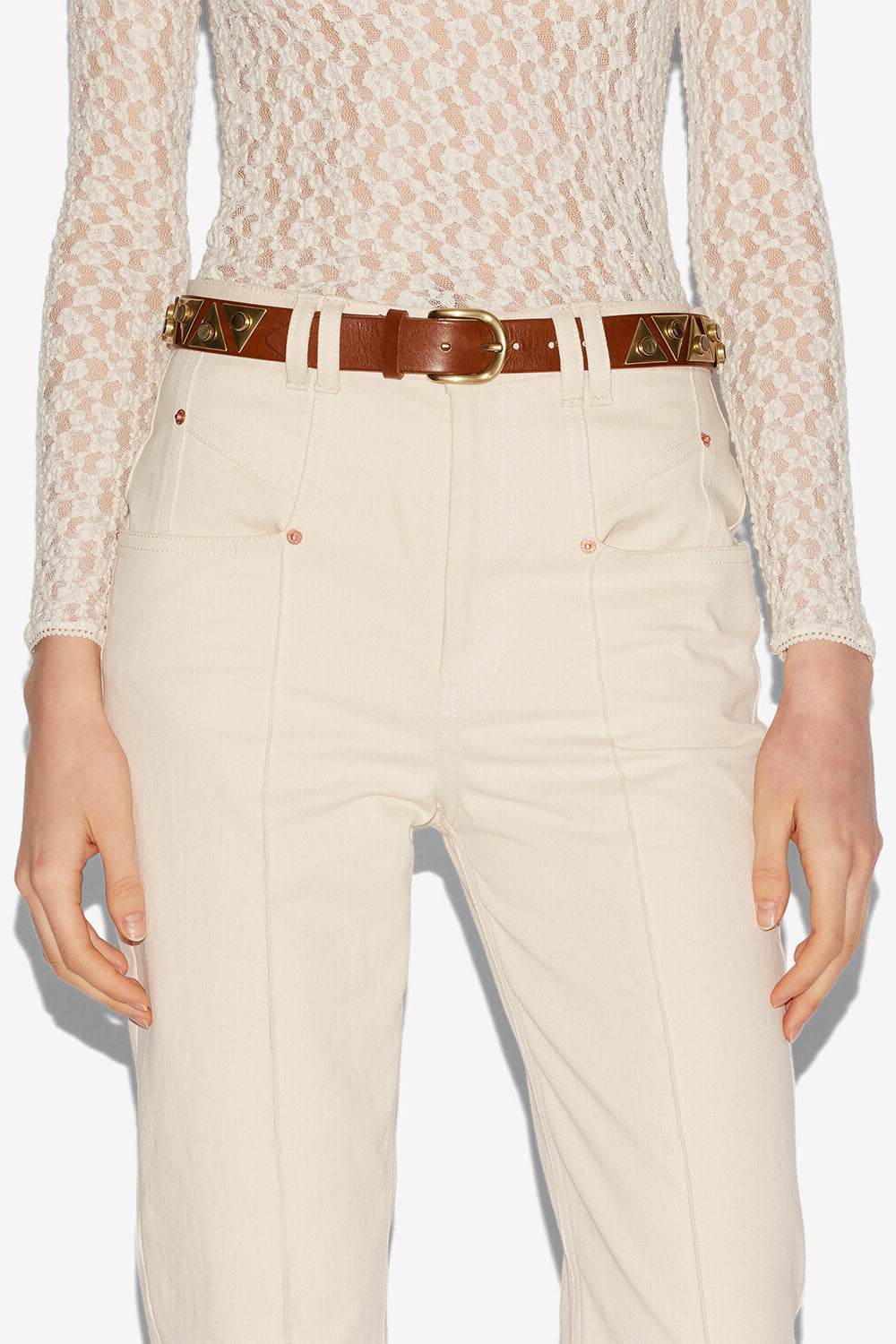 Cintura veliana in pelle decorata - Cachi - Woman - 4