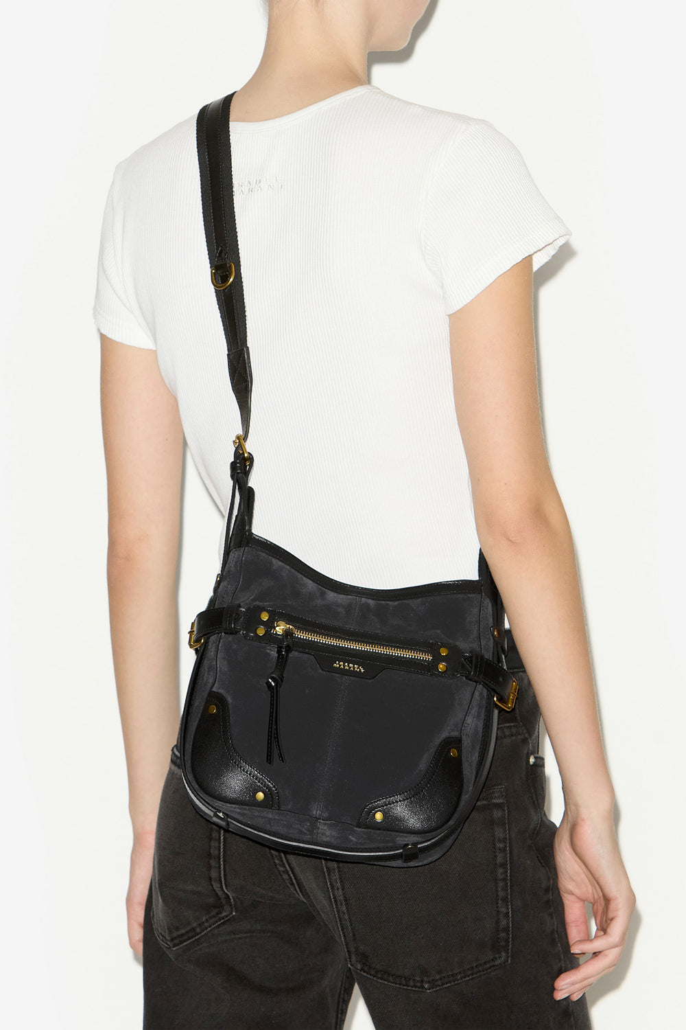 Sierra hobo s shoulder bag in suede leather - Black - Woman - 7