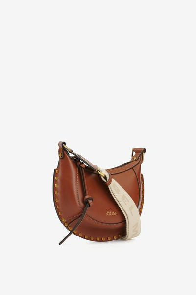 Mini moon leather shoulder baguette bag - Cognac - Woman - 6