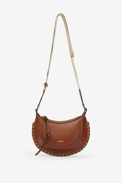 Mini moon leather shoulder baguette bag - Cognac - Woman - 8
