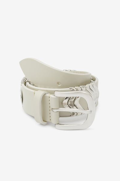 Tehora leather bucle belt - Chalk-silver - Woman - 4