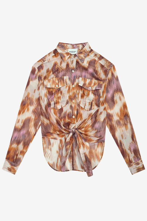 Camicia nath annodata in voile di cotone con stampa - Ecru-ochre - Woman