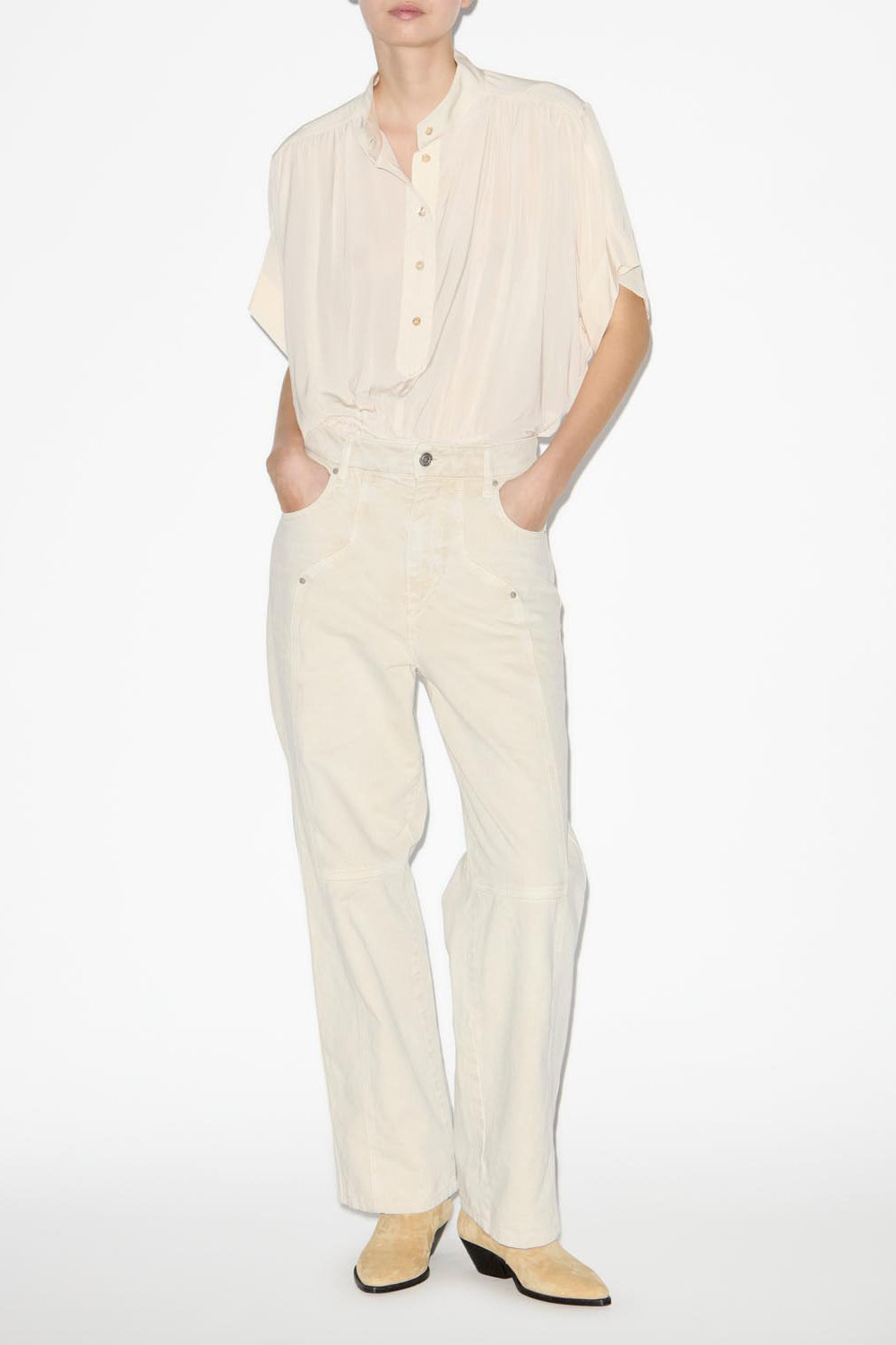 Gerafftes oberteil azalea mit offizierskragen - Beige - Woman - 2