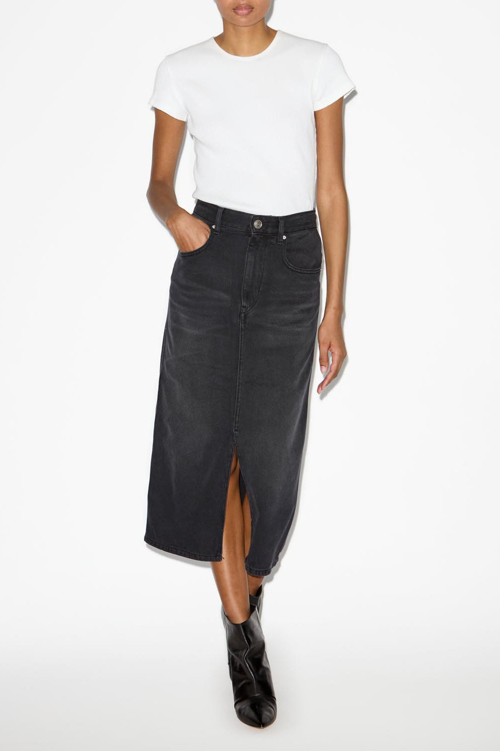 Jupe midi tilauria en denim fin - Noir délavé - Woman - 2