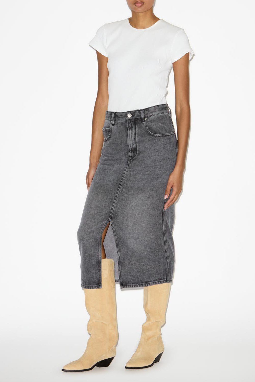 Jupe midi en denim fin tilauria - Gris clair - Woman - 2