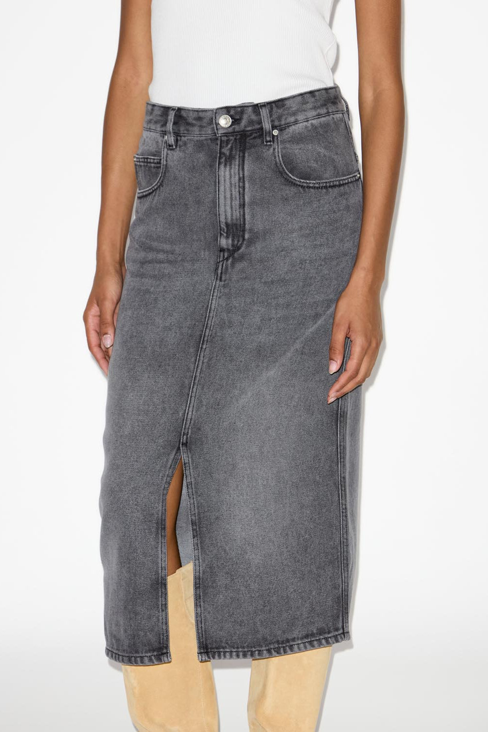 Jupe midi en denim fin tilauria - Gris clair - Woman - 4