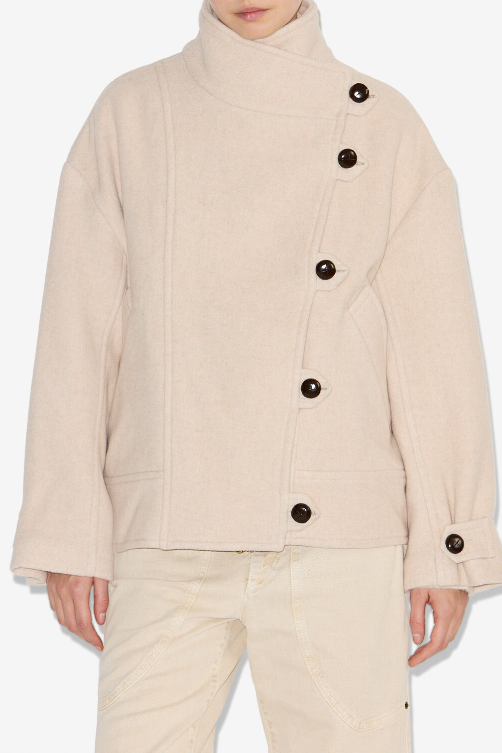 Hanis short wool blend coat - Ecru - Woman - 4