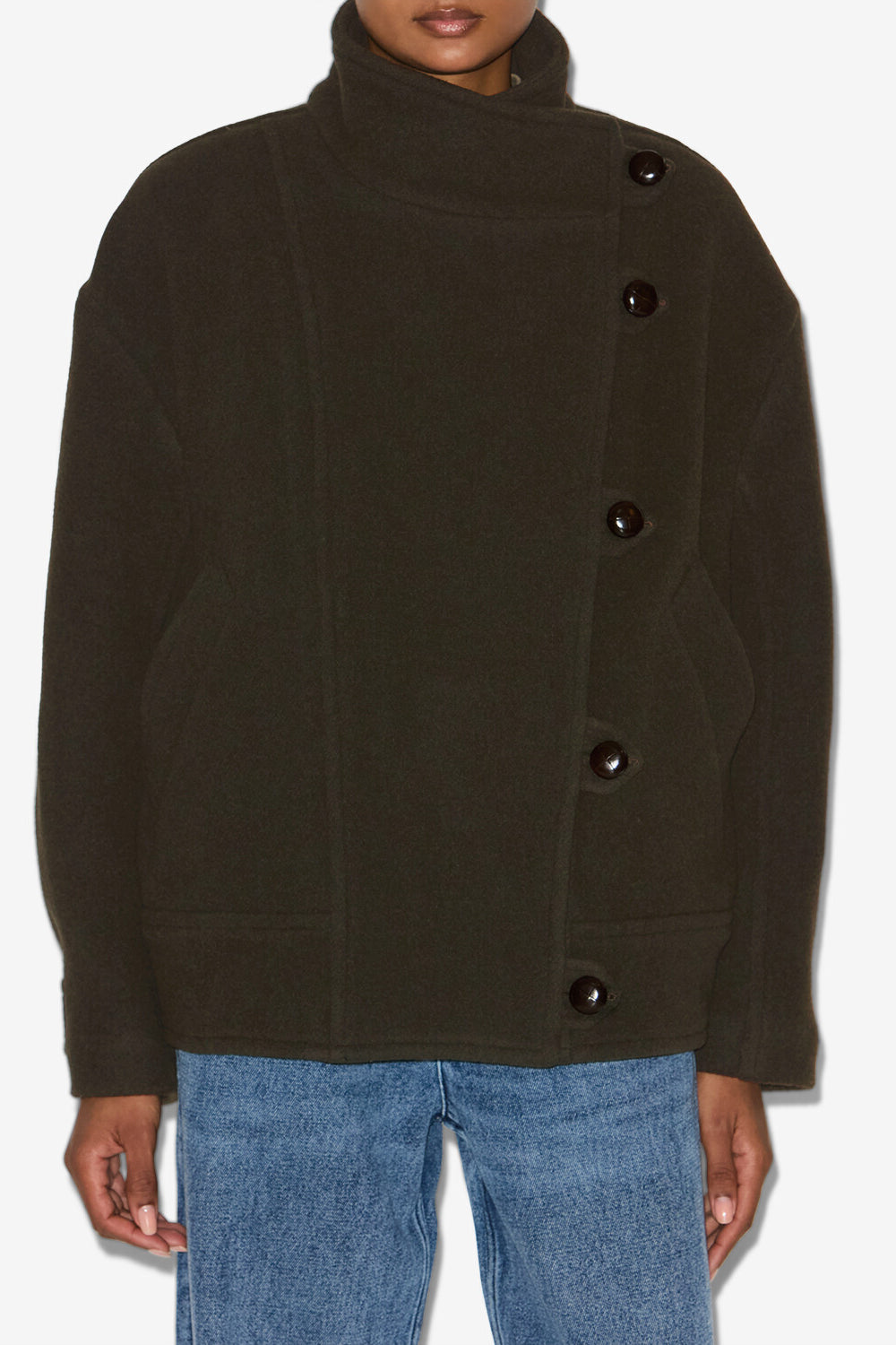 Hanis short wool blend coat - Dark khaki - Woman - 4