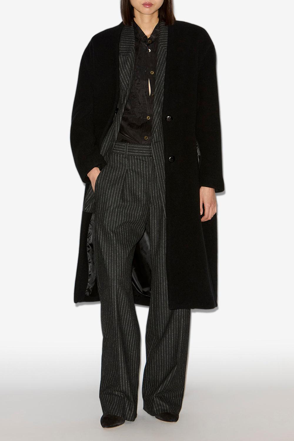 Florane long wool blend coat - Black - Woman - 2