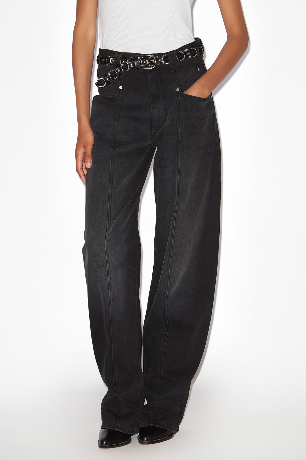Jeans vetan in denim a gamba larga - Nero - Woman - 4