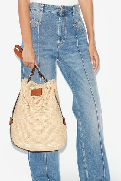 Bayia raffia bucket bag - Natural and cognac - Woman - 4