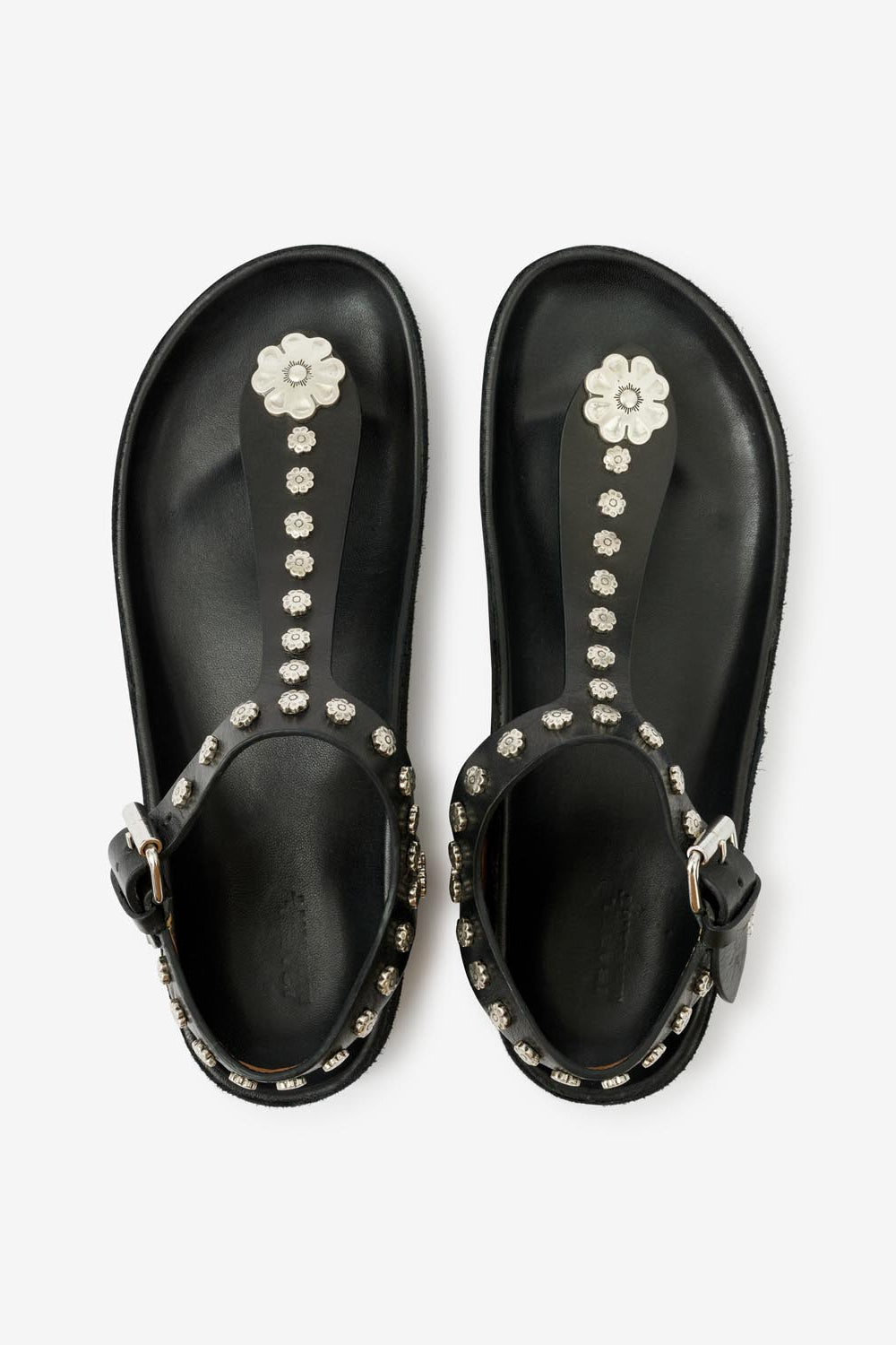 Enore flat studded leather sandals - Black and silver - Woman - 4
