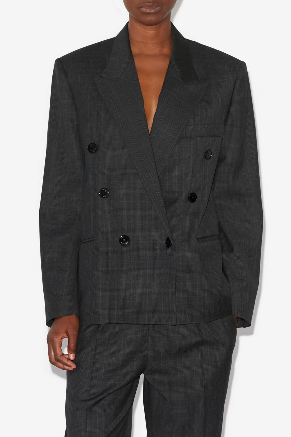 Klero double-breasted blazer jacket with lapel collar - Anthracite - Woman - 4